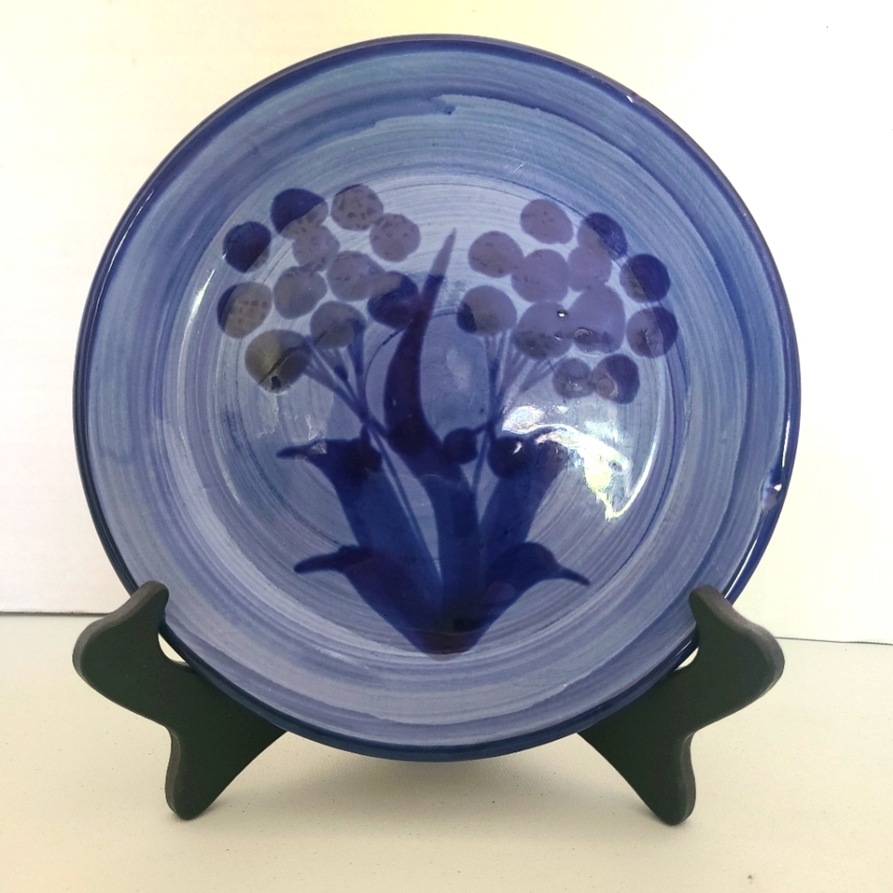 Pottery Decorative Plate Italy Blue Floral Signed Studio Pottery